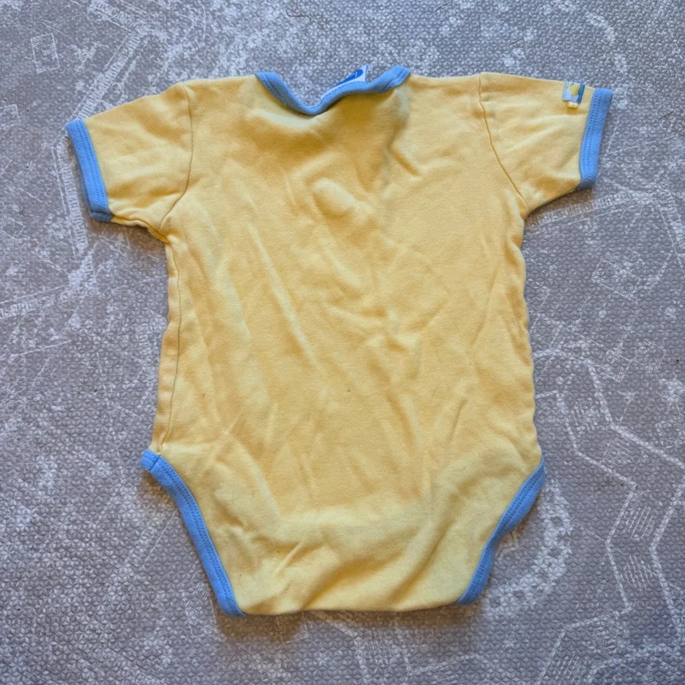 Bon Bebe Bodysuit Baby 6-9 Months Yellow Blue Chick Embroidered Short Sleeve